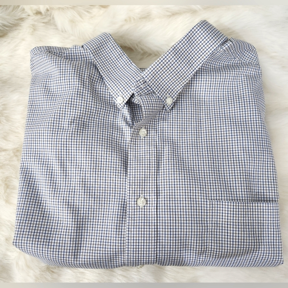 Roundtree & Yorke Gold Label 3XB Blue Plaid Short Sleeve Button Down EUC